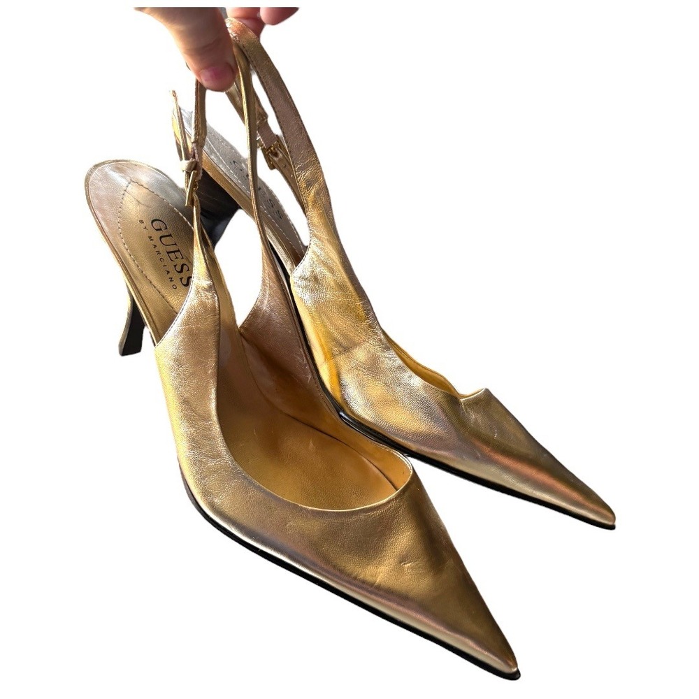 Guess by Marciano Gold Slingback Heels Pointed‎ Toe Party Shoes Size 8
